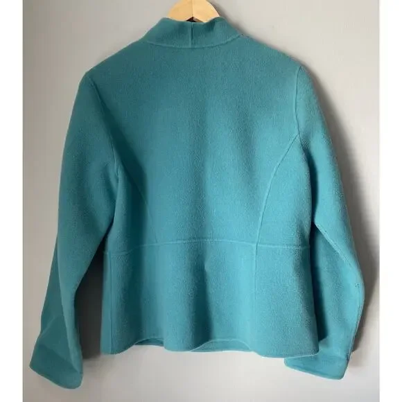 Eileen Fisher Double Breasted Wool Cashmere Blend Blazer Size M Green * Flaw* - Picture 7 of 11